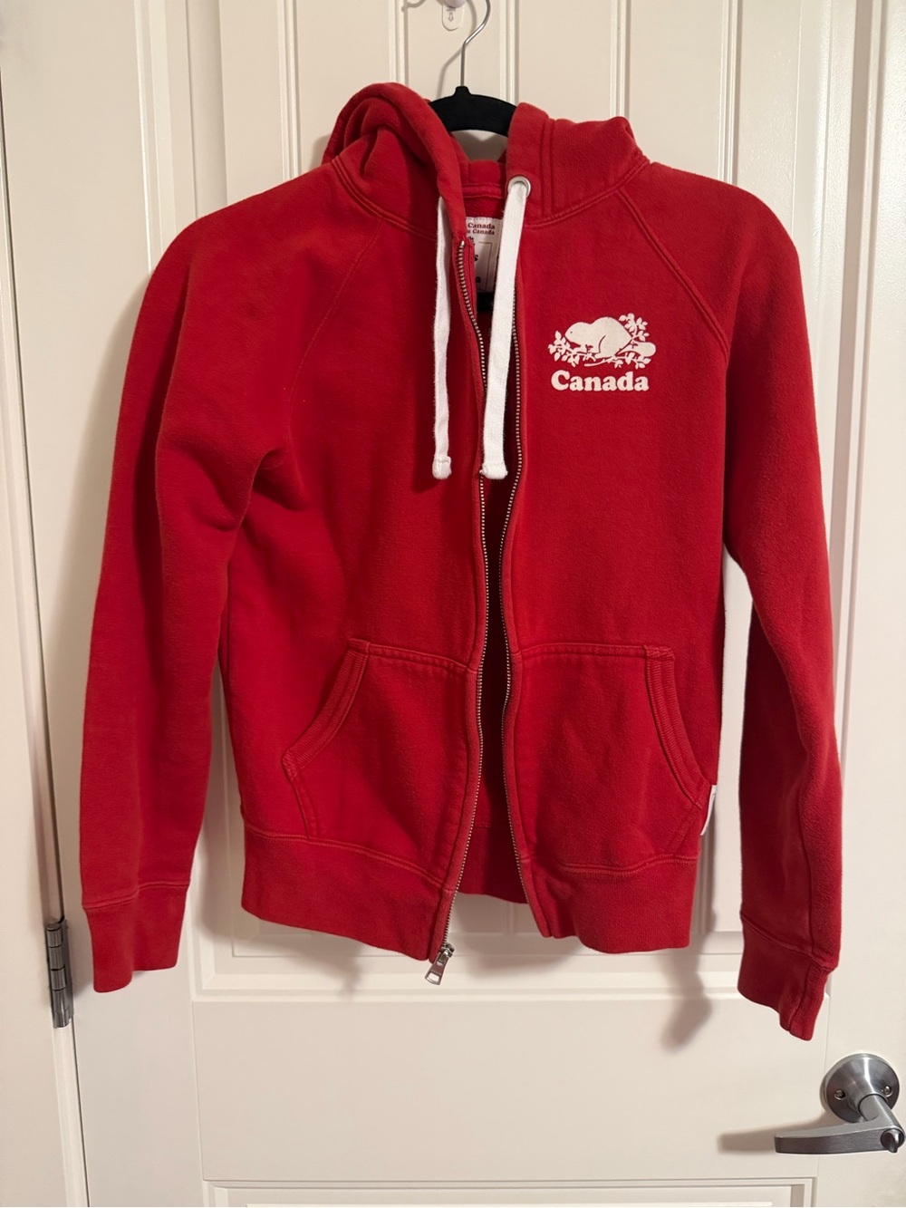 Roots Red Zip-Up Hoodie with White Label
